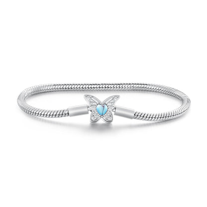 Bracelet 925 Sterling Silver Moonstone Butterfly pavé wings blue heart moonstone 17 cm, Bids.com on Tampa Home & Garden Store