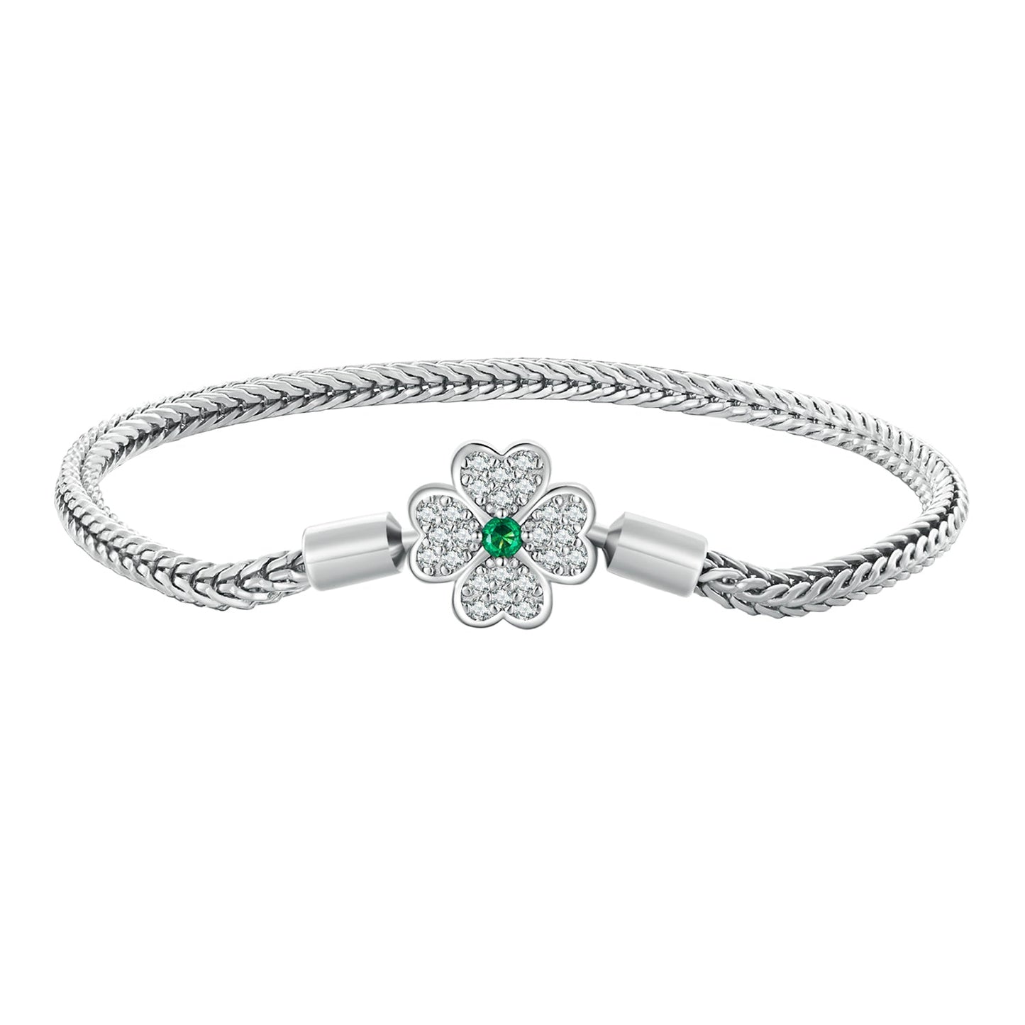 Bracelet by Bids.com silver-plated rope chain with crystal clover charm and green center on Tampa Home & Garden Store