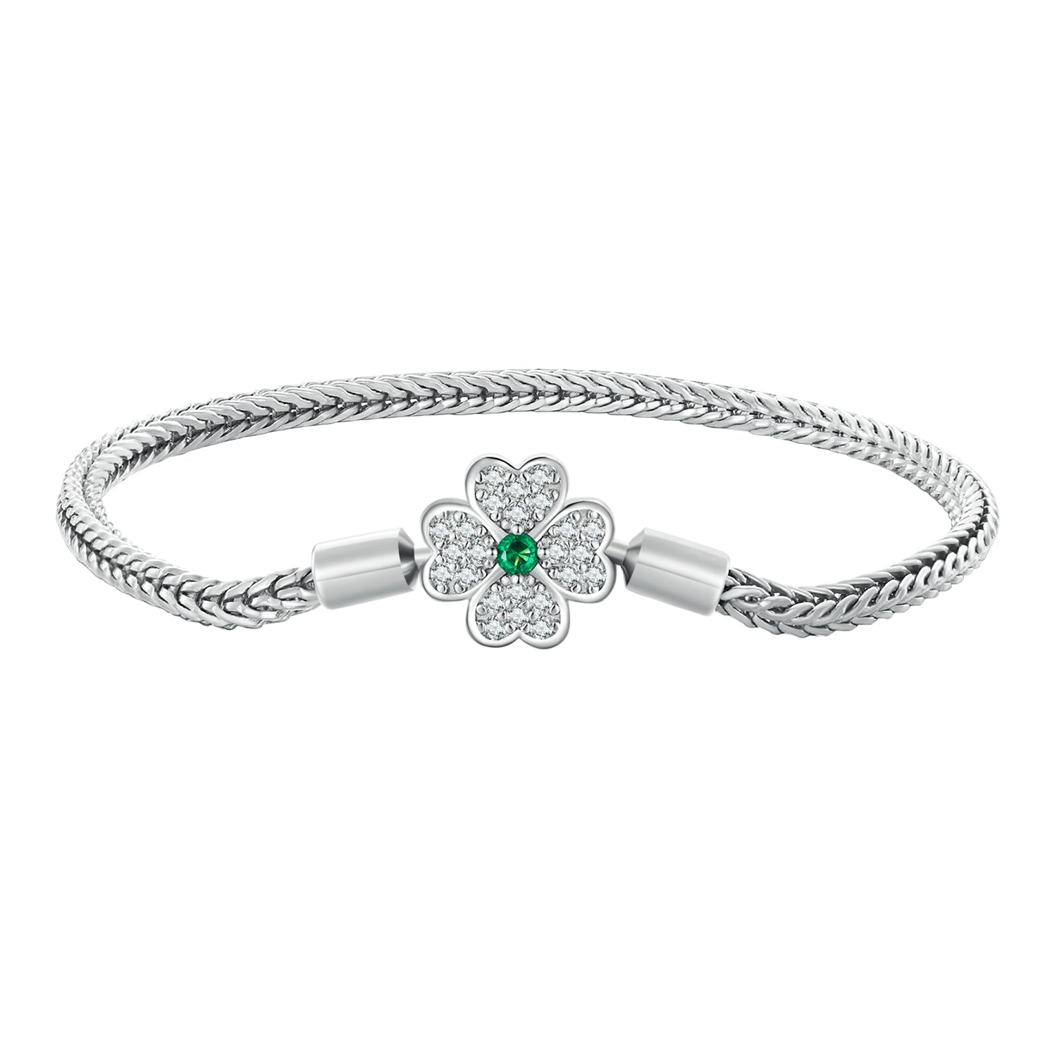 Bracelet by Bids.com silver-plated rope chain with crystal clover charm and green center on Tampa Home & Garden Store