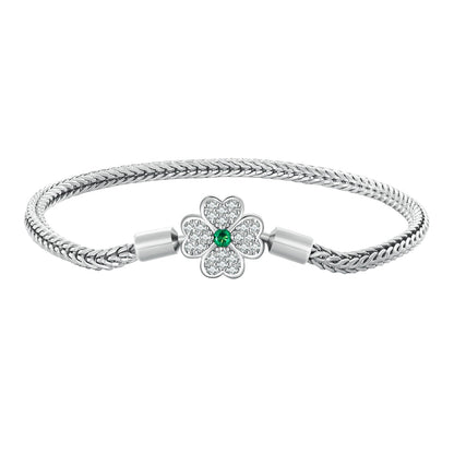 Bracelet by Bids.com silver-plated rope chain with crystal clover charm and green center on Tampa Home & Garden Store