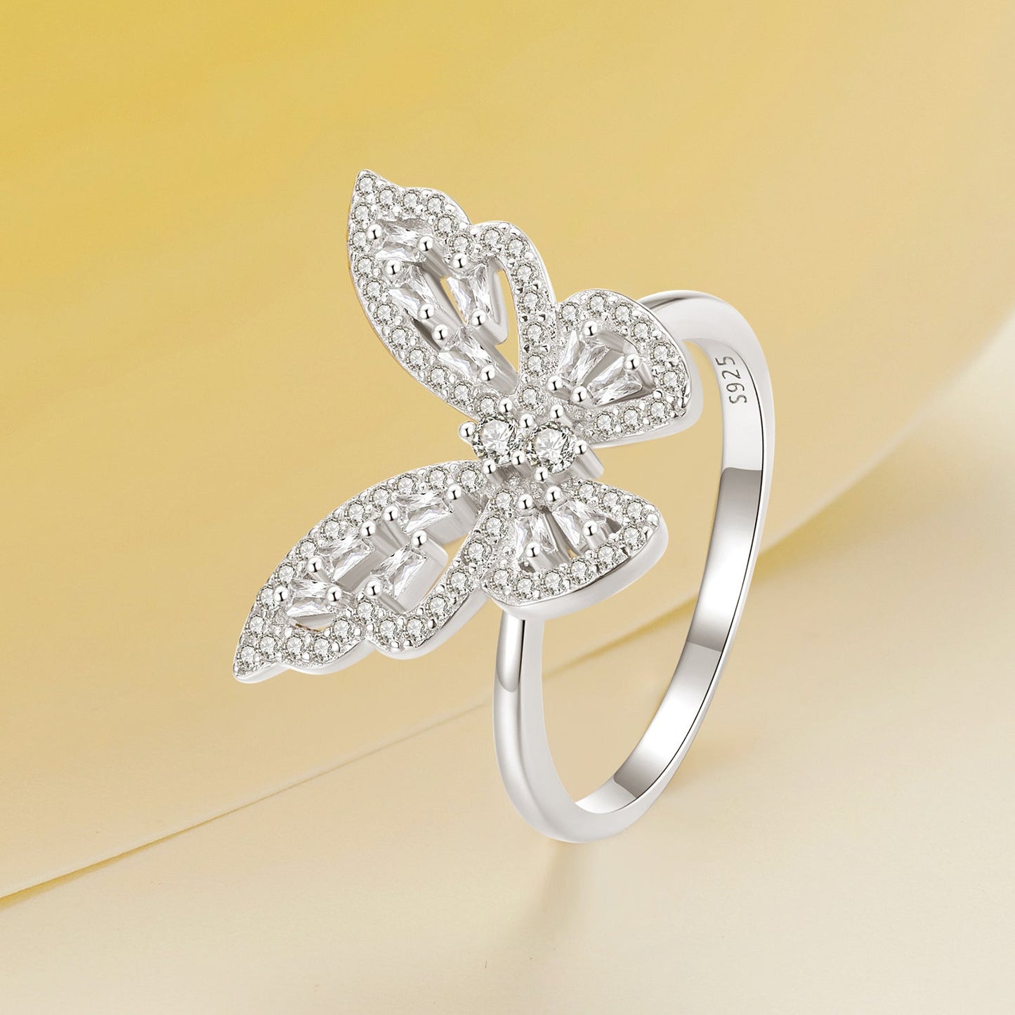 Sterling silver butterfly ring with white gold plating, 1.9mm CZ pave stones, size 7 on Tampa Home & Garden Store