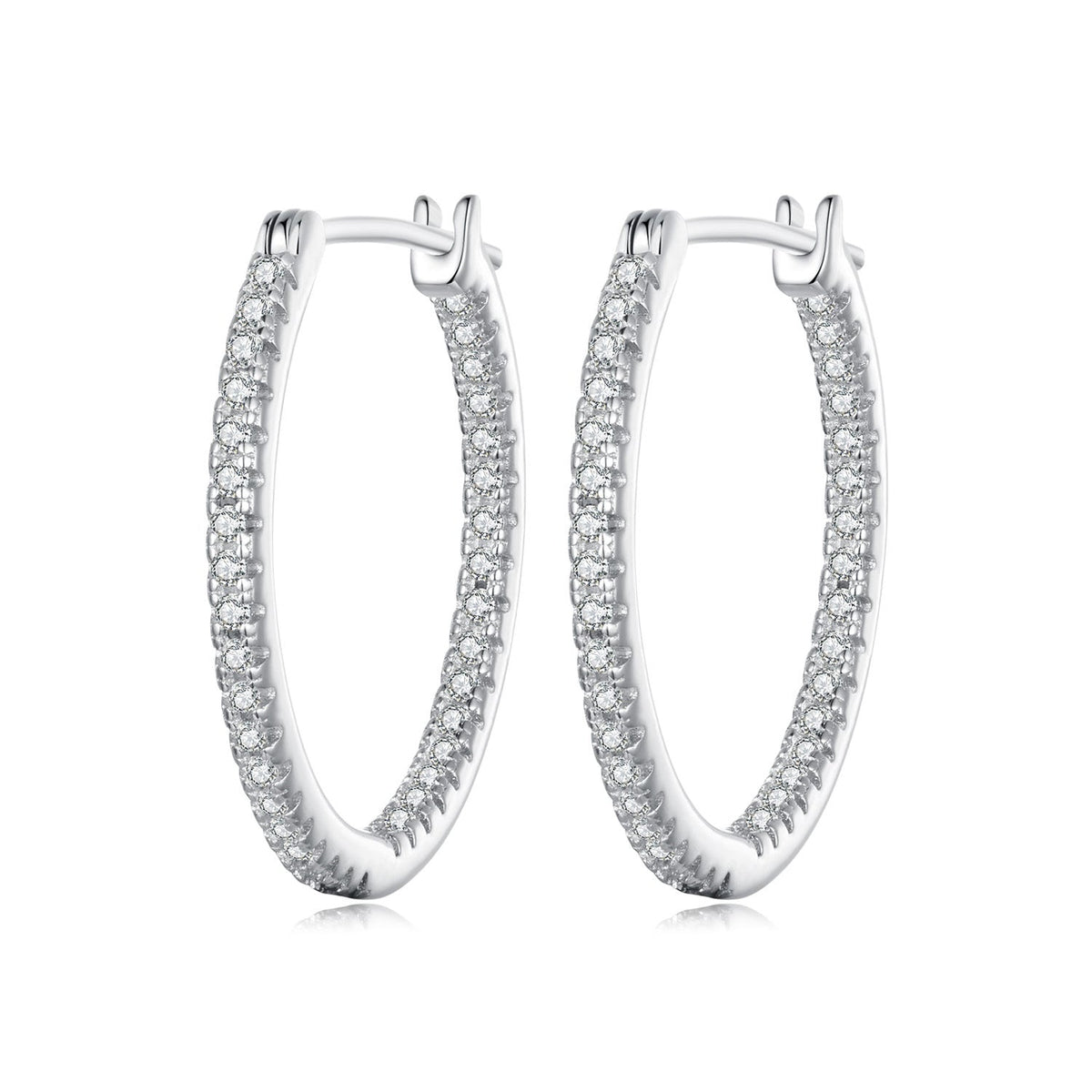 Pair of 925 Sterling Silver pavé CZ hoop earrings in white gold tone by Bids.com on Tampa Home & Garden Store