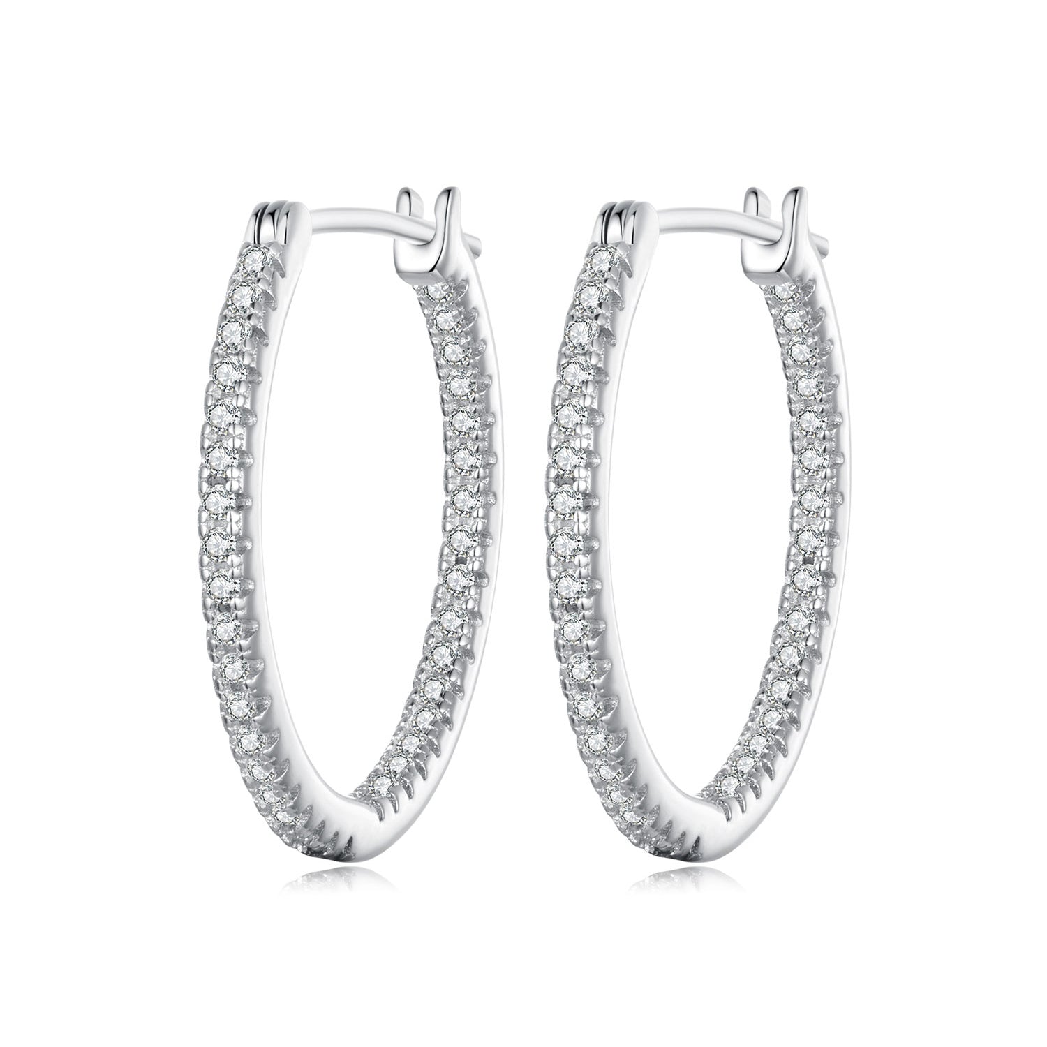 Pair of 925 Sterling Silver pavé CZ hoop earrings in white gold tone by Bids.com on Tampa Home & Garden Store