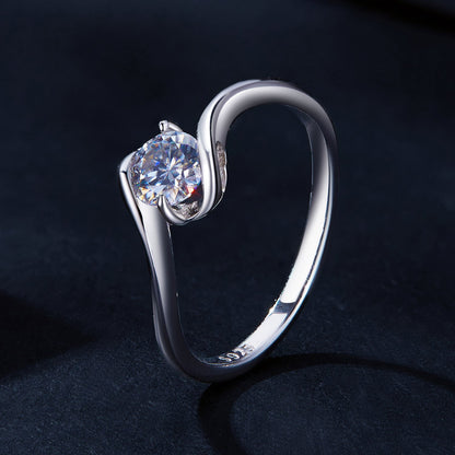 925 sterling silver ring with a 5mm round moissanite, sleek curved setting for women on Tampa Home & Garden Store