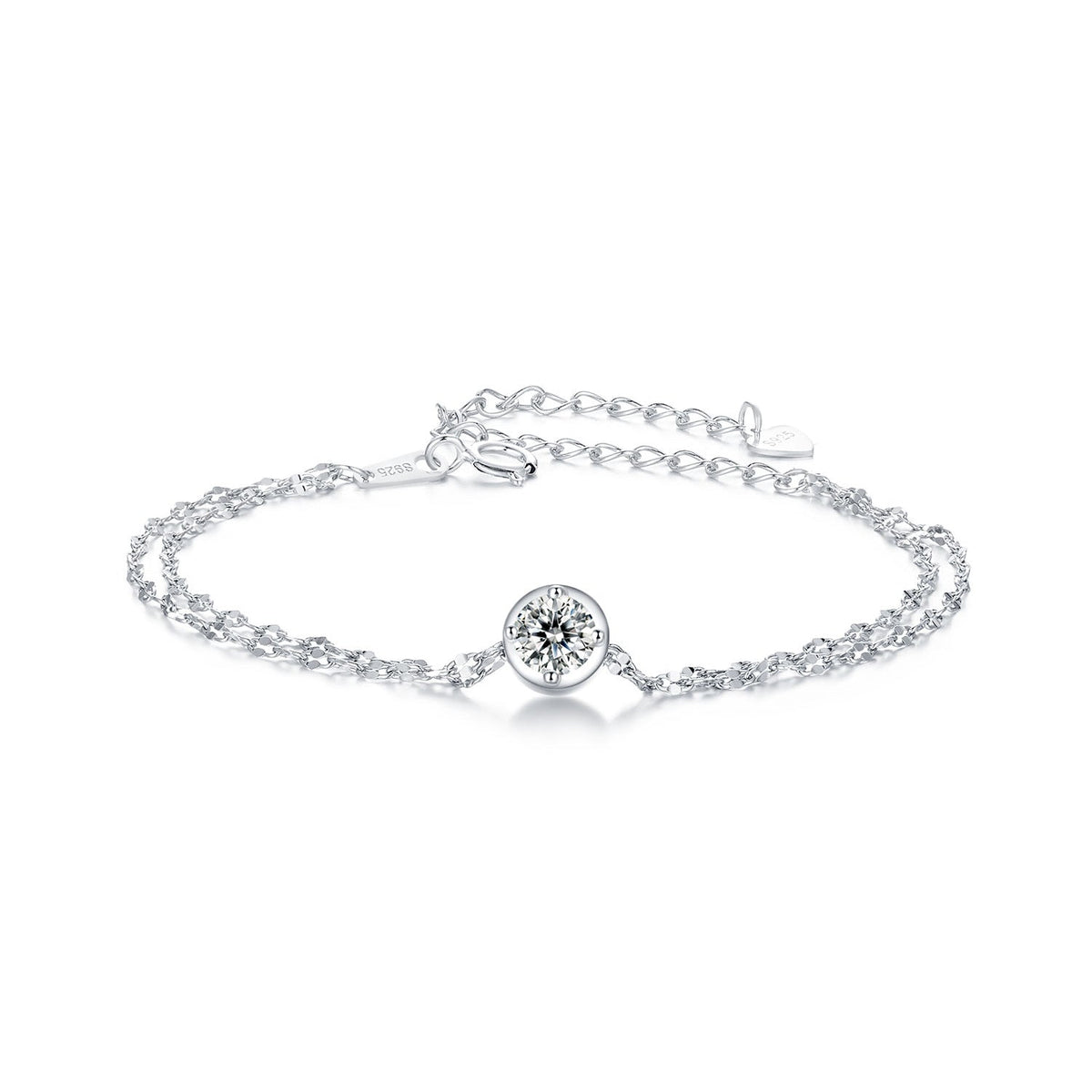 Bracelet 925 sterling silver 0.50ct moissanite, bezel center stone on plated white gold chain with extender by Bids.com on Tampa Home & Garden Store