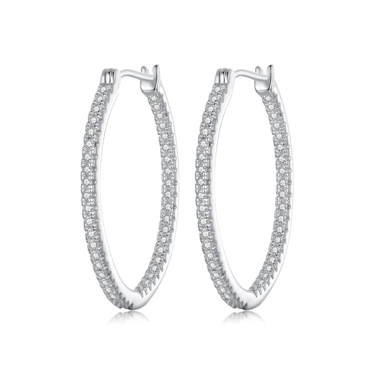 Pair of hoop earrings 925 sterling silver pavé CZ stones white gold finish by Bids.com on Tampa Home & Garden Store