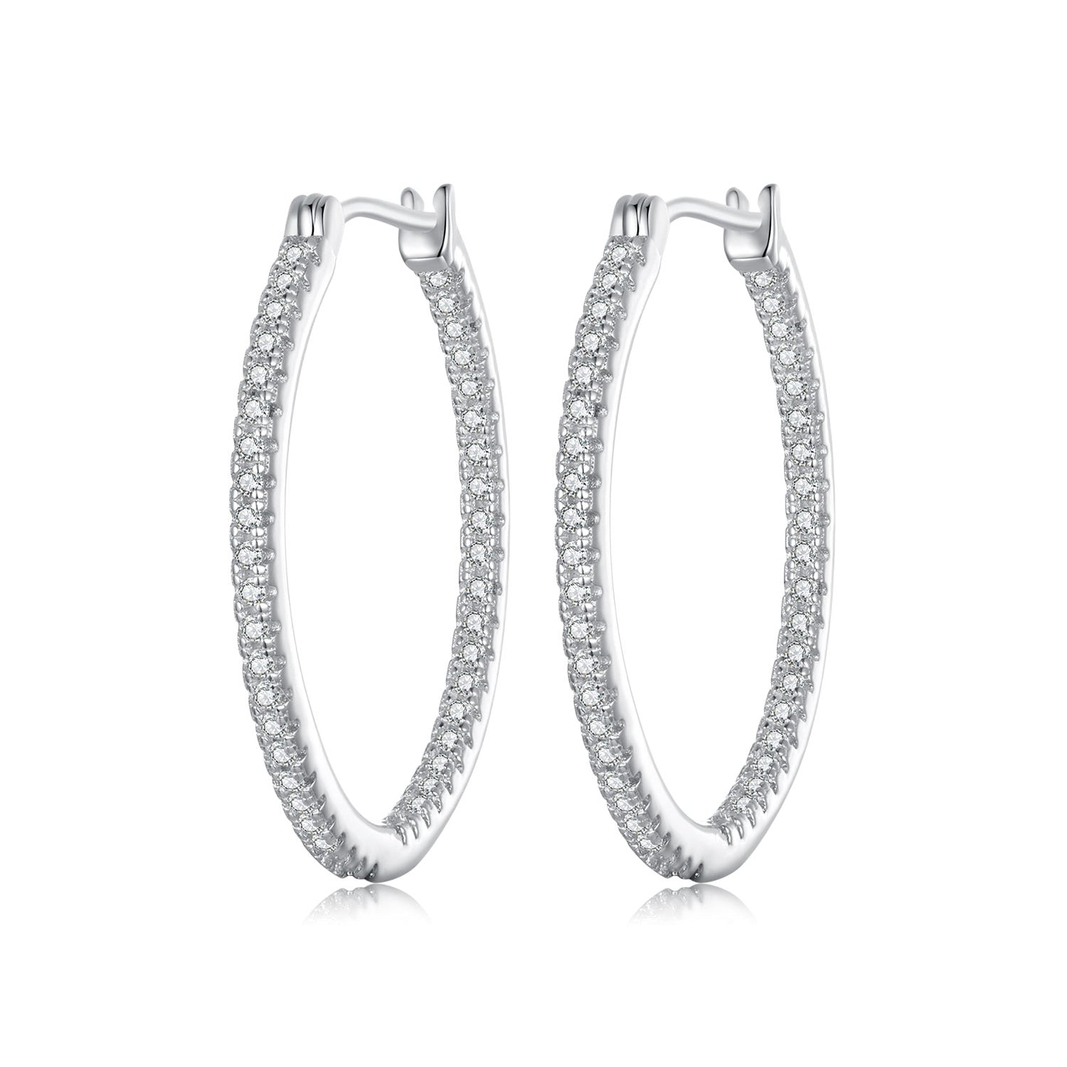 Pair of hoop earrings 925 sterling silver pavé CZ stones white gold finish by Bids.com on Tampa Home & Garden Store