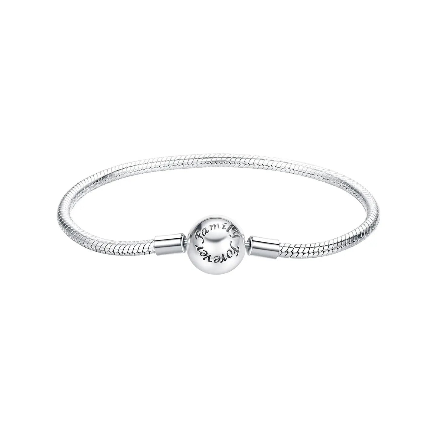 Sterling silver bracelet with snake chain and bead engraved family forever by Bids.com on Tampa Home & Garden Store