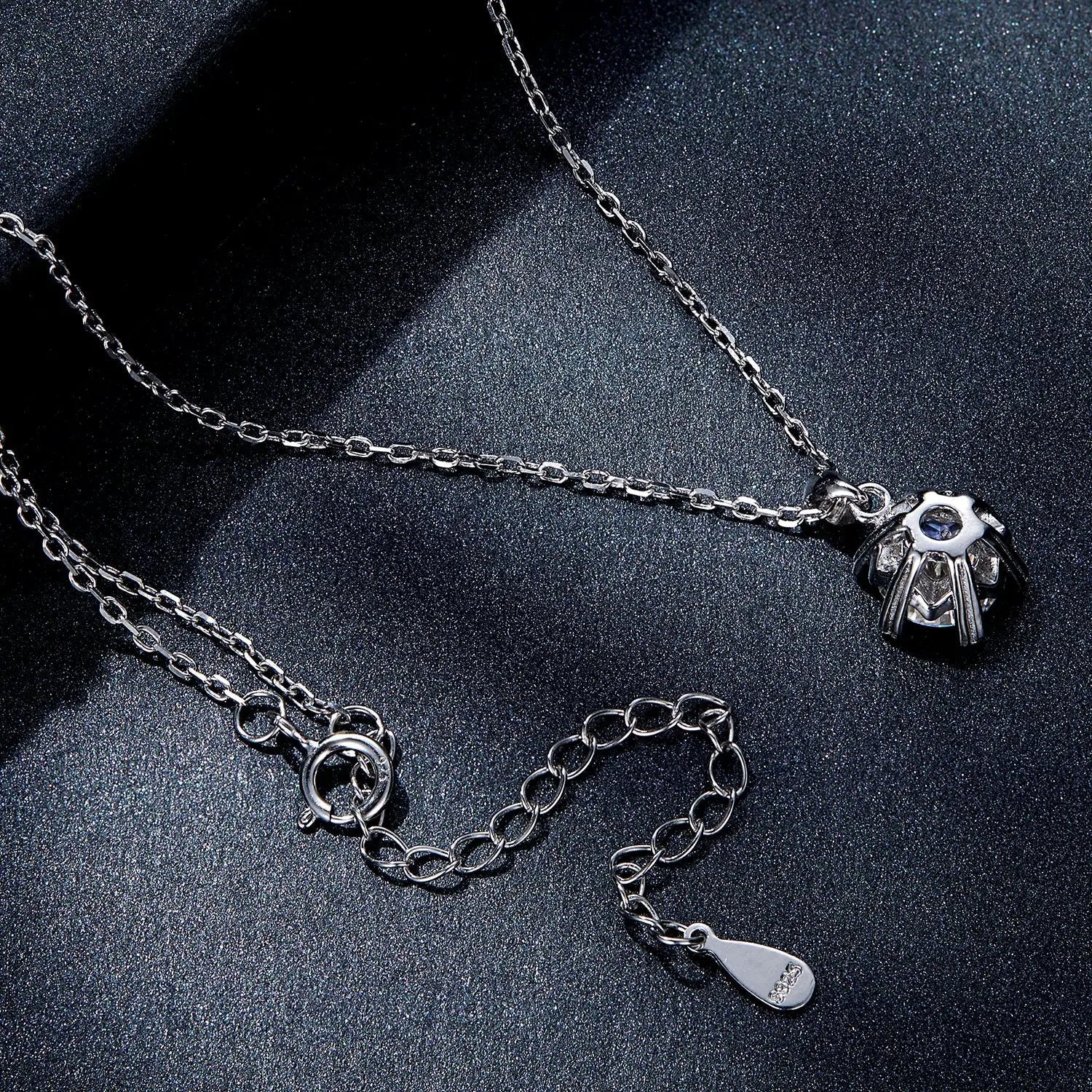 925 Sterling Silver Moissanite Necklace with blue gemstone pendant, 39cm+5cm length on Tampa Home & Garden Store