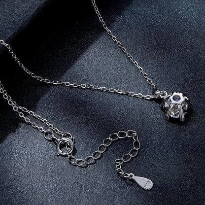 925 Sterling Silver Moissanite Necklace with blue gemstone pendant, 39cm+5cm length on Tampa Home & Garden Store