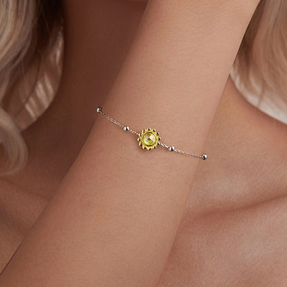 Bracelet 925 Sterling Silver White Gold Plated with transparent glass sunflower charm by Bids.com on Tampa Home & Garden Store