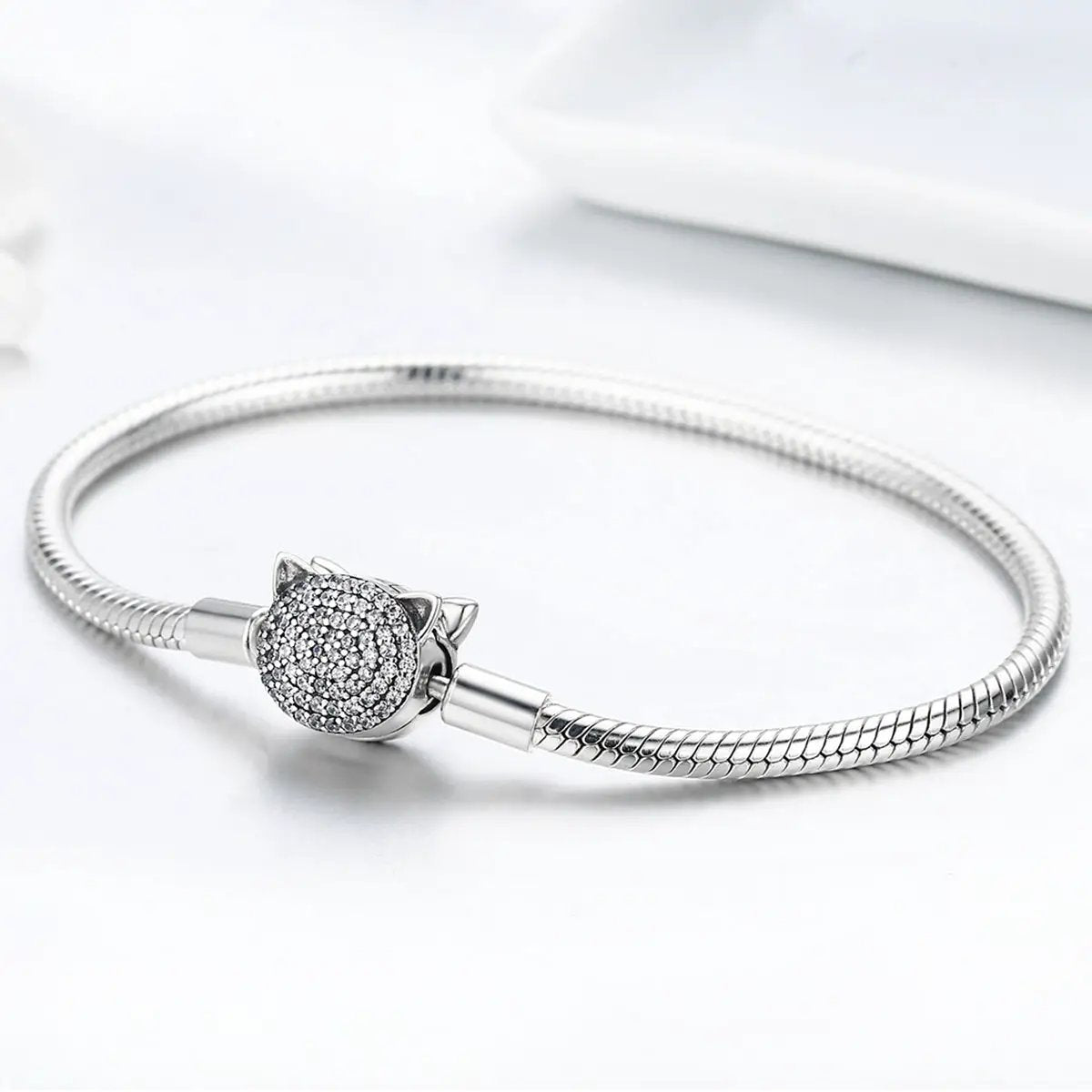 Bracelet 925 sterling silver with cat head charm, 17cm, women's jewelry by Bids.com on Tampa Home & Garden Store
