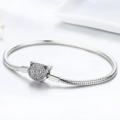 Bracelet 925 sterling silver with cat head charm, 17cm, women's jewelry by Bids.com on Tampa Home & Garden Store