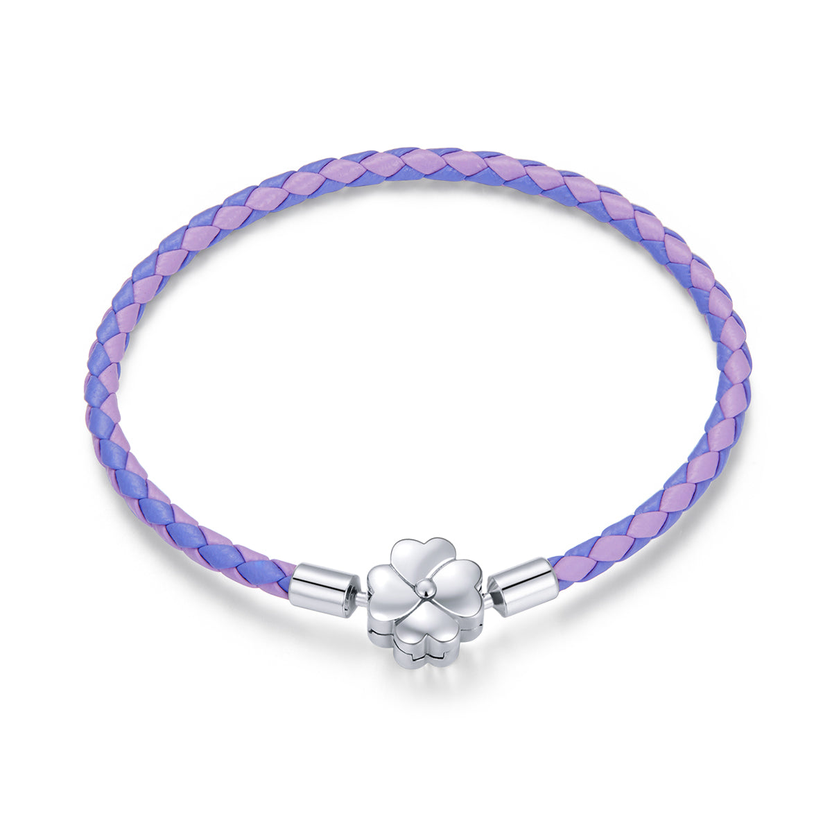 Bracelet 925 Sterling Silver oxidized leather purple braided with flower charm 17cm on Tampa Home & Garden Store