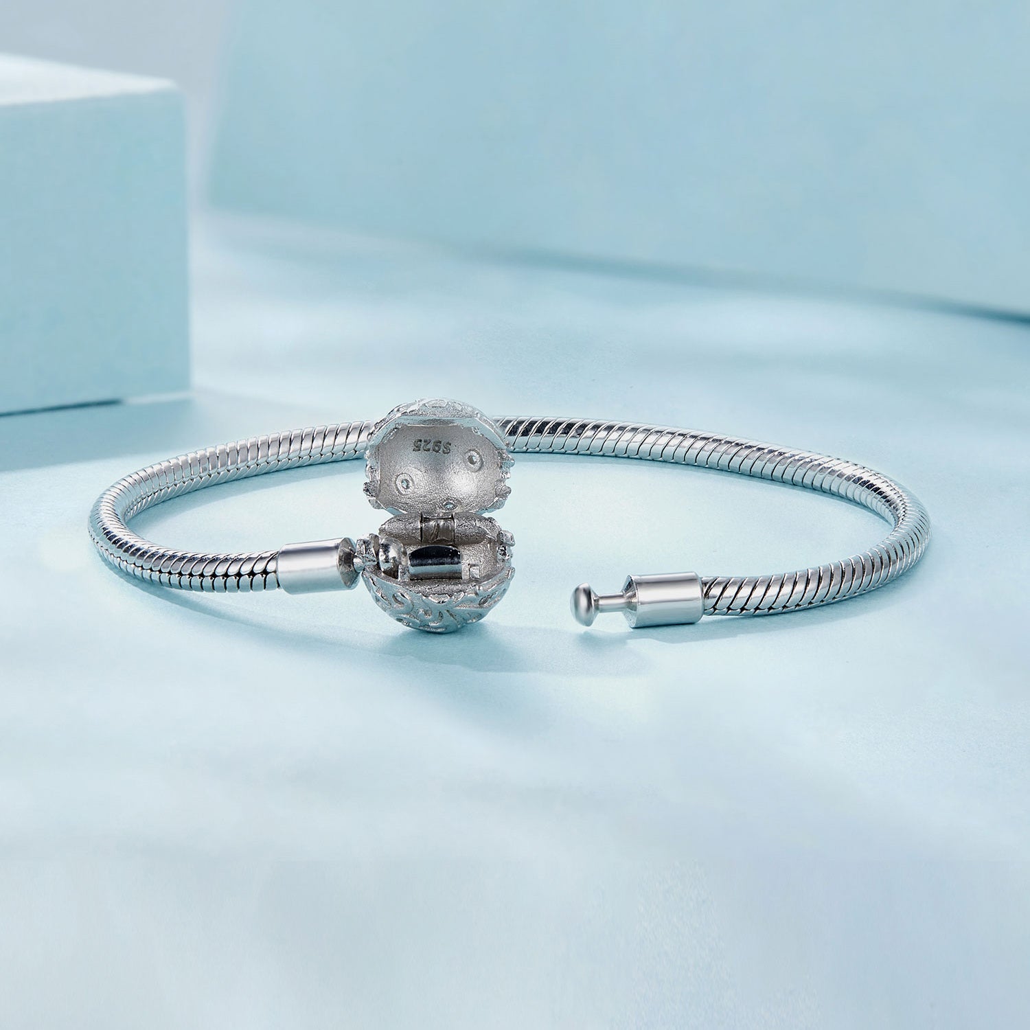 Bracelet 925 sterling silver white gold plated with CZ pavé, 17cm, bead charm, Bids.com on Tampa Home & Garden Store