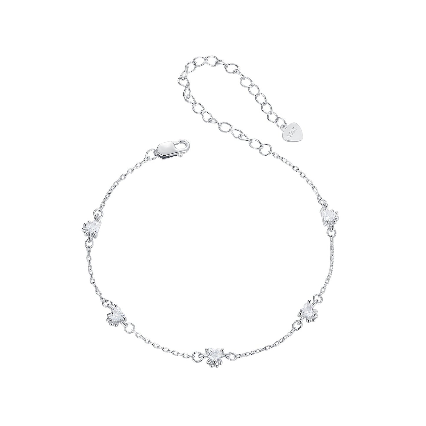 925 Sterling Silver bracelet with pavé CZs, white gold plating and heart charm by Bids.com on Tampa Home & Garden Store
