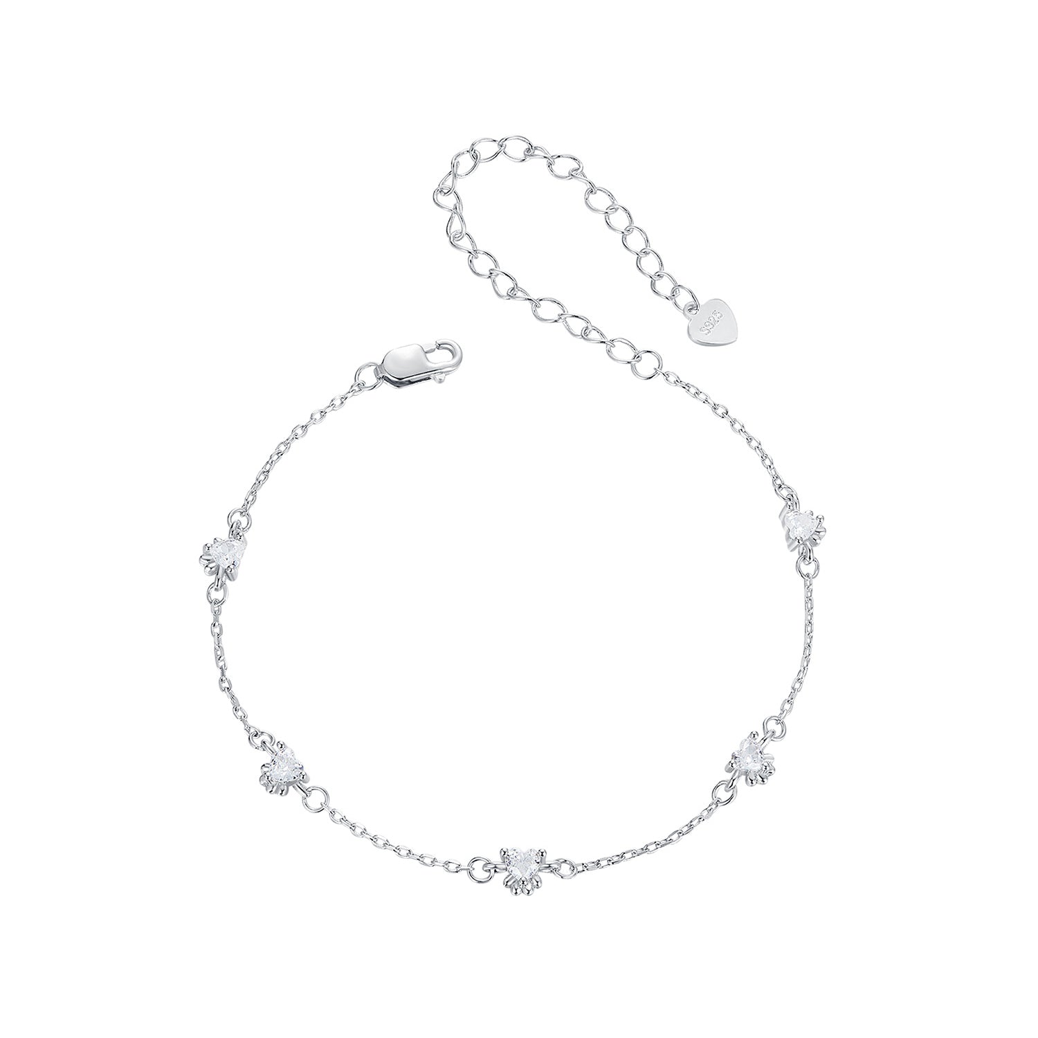 925 Sterling Silver bracelet with pavé CZs, white gold plating and heart charm by Bids.com on Tampa Home & Garden Store