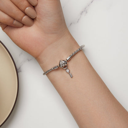 925 Sterling Silver Pavé CZ Bracelet size 17 for Women with heart and key charms on Tampa Home & Garden Store