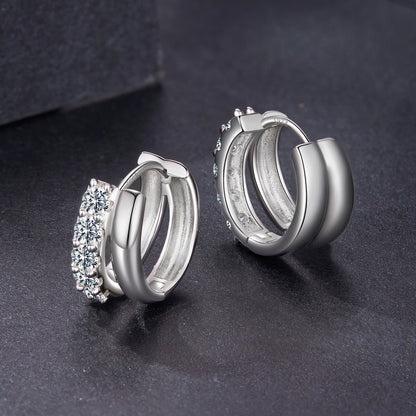 Earrings 0.06ct moissanite in 925 sterling silver with white gold plating, hoop style pair on Tampa Home & Garden Store