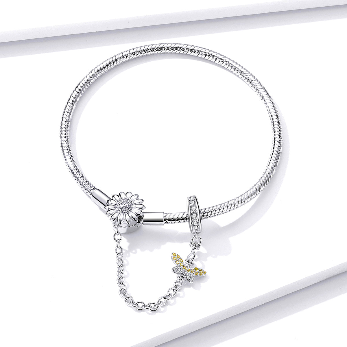 Bracelet 925 Sterling Silver adjustable 17cm women sunflower charm with crystal drop by Bids.com on Tampa Home & Garden Store