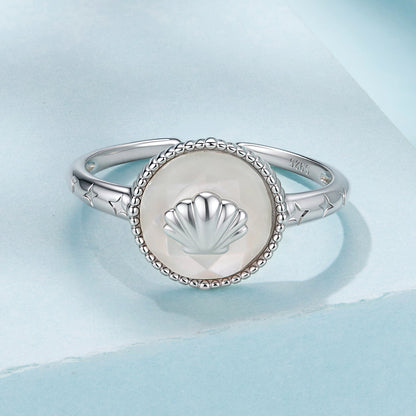 Ring with nacre pendant in 925 sterling silver, white gold plating, seashell centerpiece on Tampa Home & Garden Store
