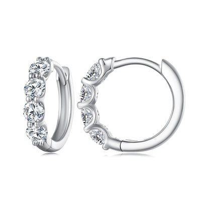 925 Sterling Silver Moissanite hoop earrings platinum plated with four stones on Tampa Home & Garden Store