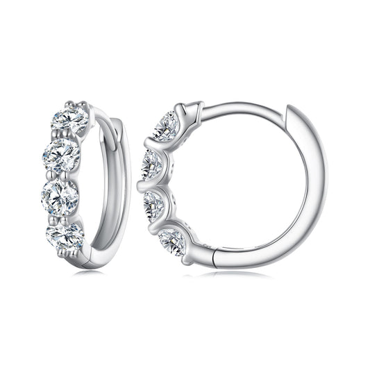 925 Sterling Silver Moissanite hoop earrings platinum plated with four stones on Tampa Home & Garden Store