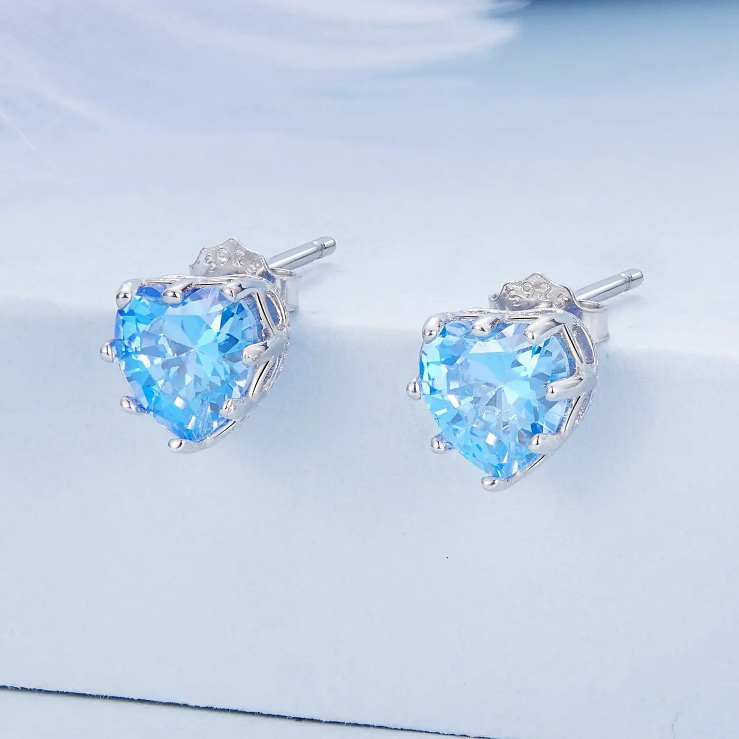925 sterling silver heart-shaped blue CZ stud earrings, pave setting, pair on Tampa Home & Garden Store