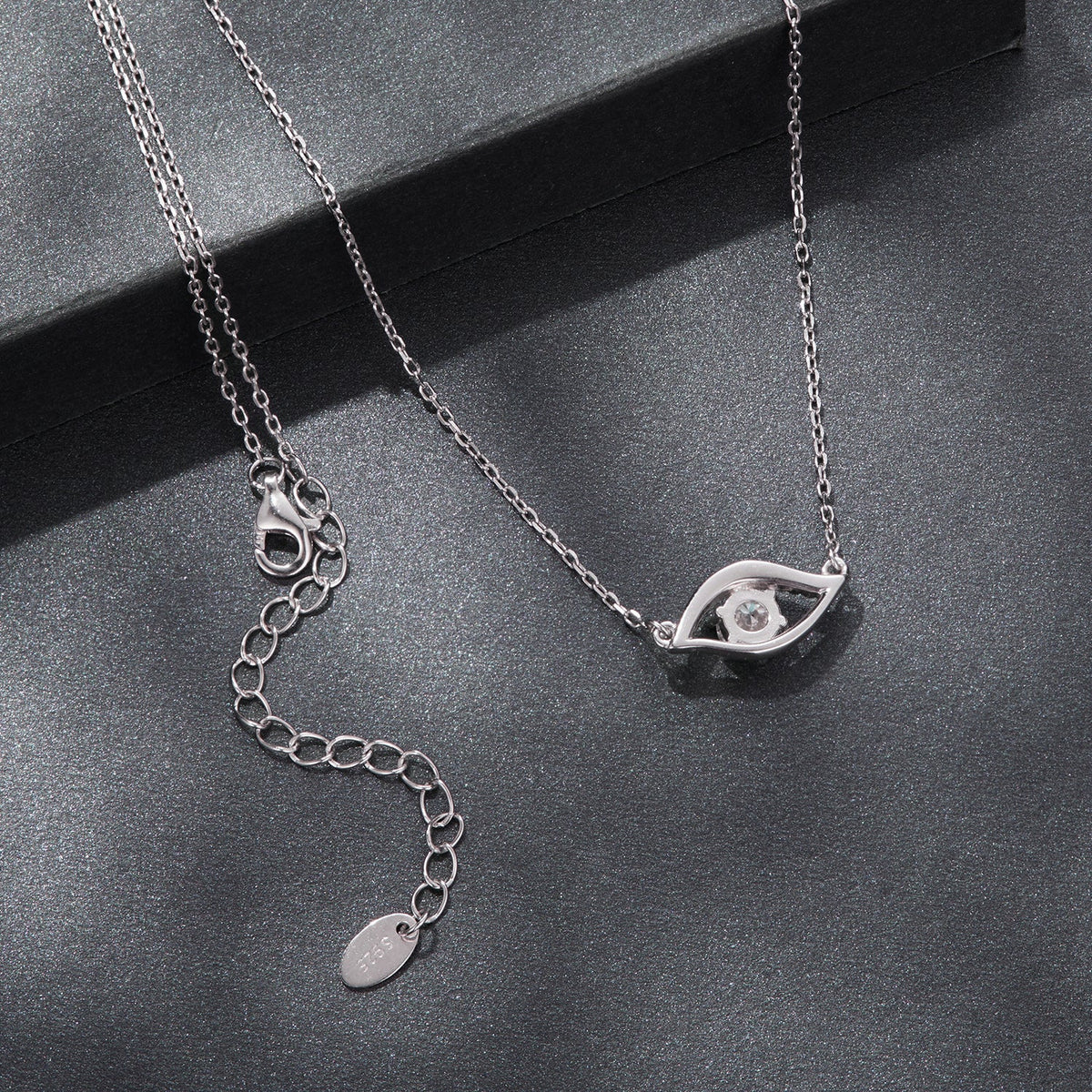Necklace 925 Sterling Silver Moissanite with eye pendant, 40+5cm, adjustable chain by Bids on Tampa Home & Garden Store