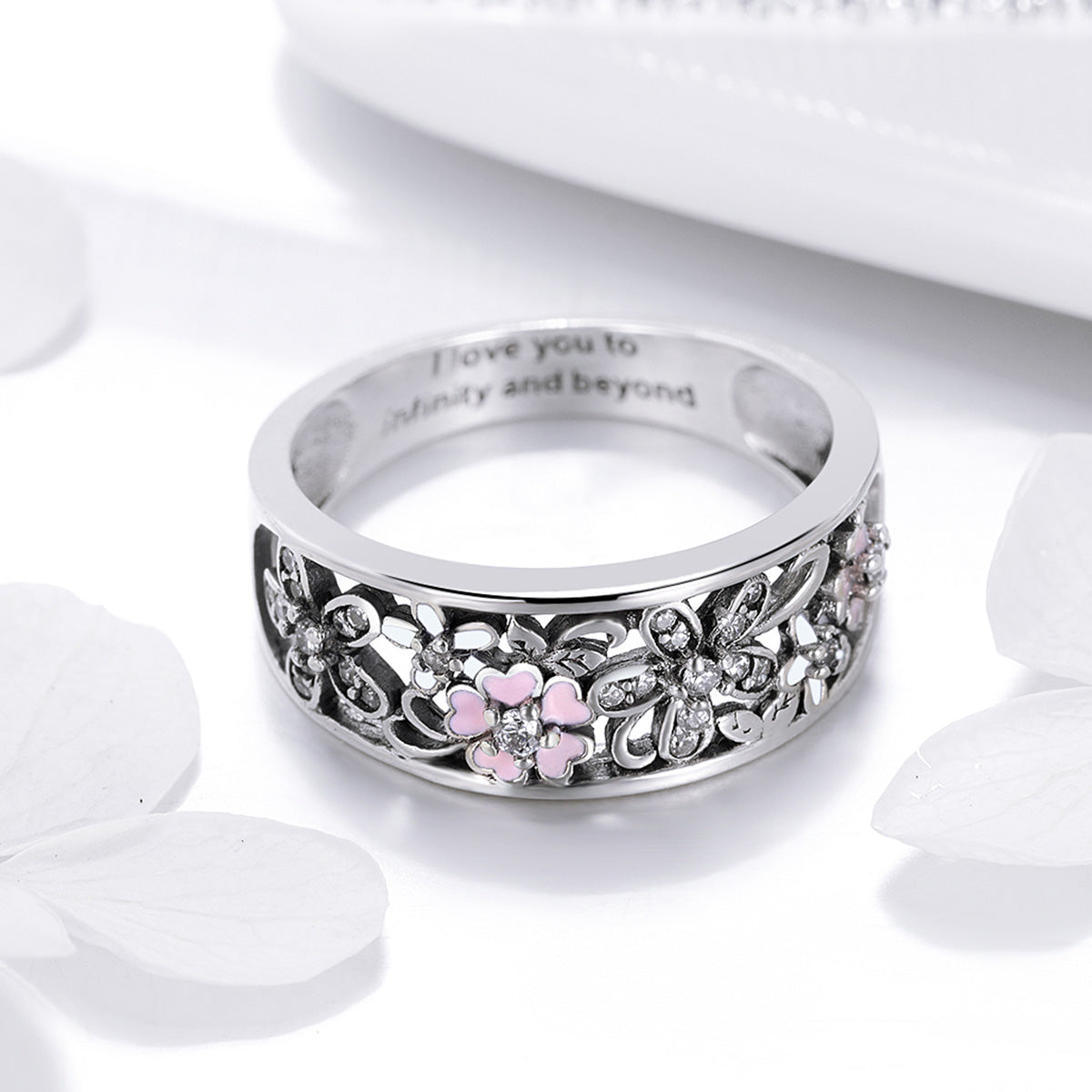 S925 Sterling Silver Ring size 6.0 with floral filigree and pink enamel flowers by Bids.com on Tampa Home & Garden Store