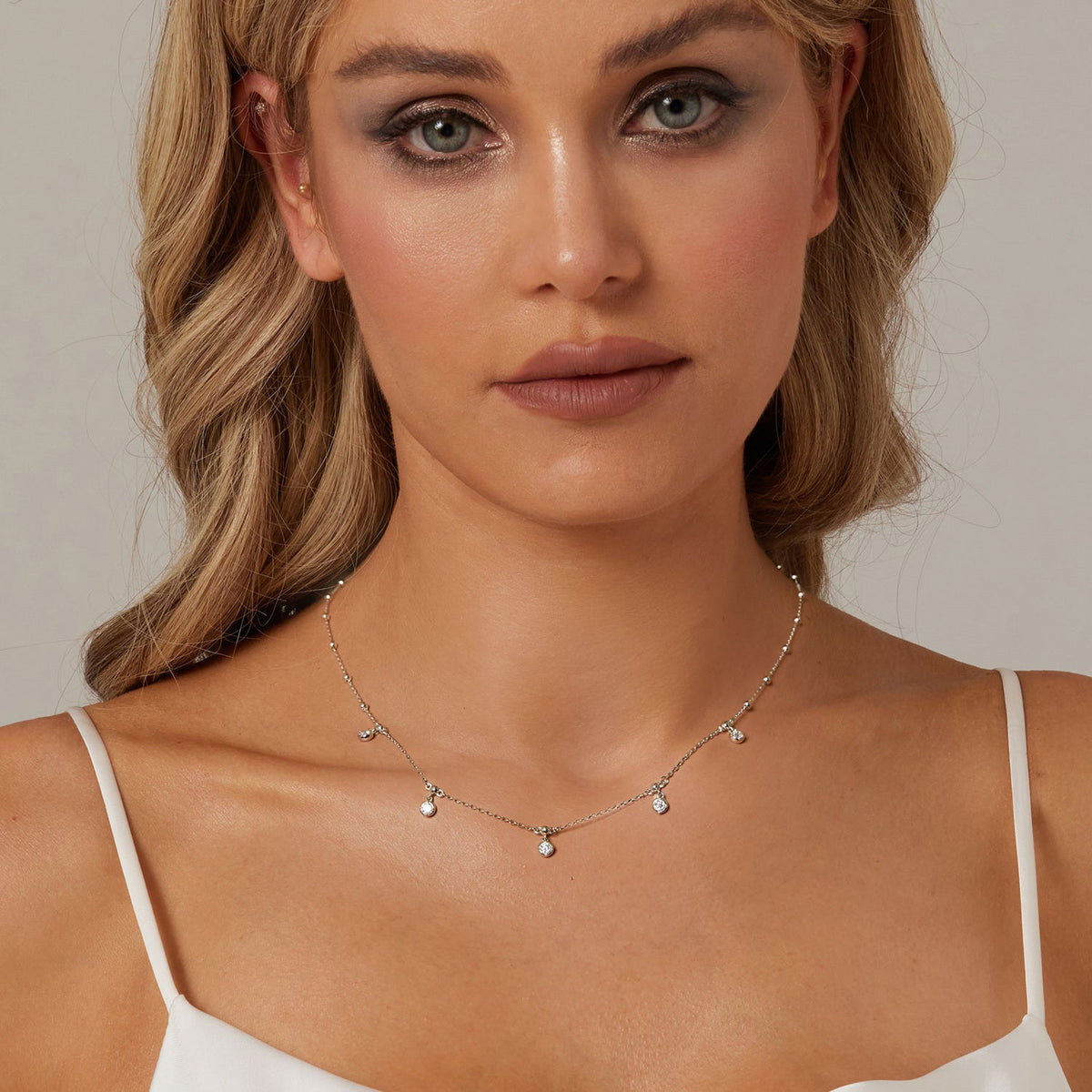 925 sterling silver 3mm moissanite necklace for women, delicate chain with small pendants on Tampa Home & Garden Store