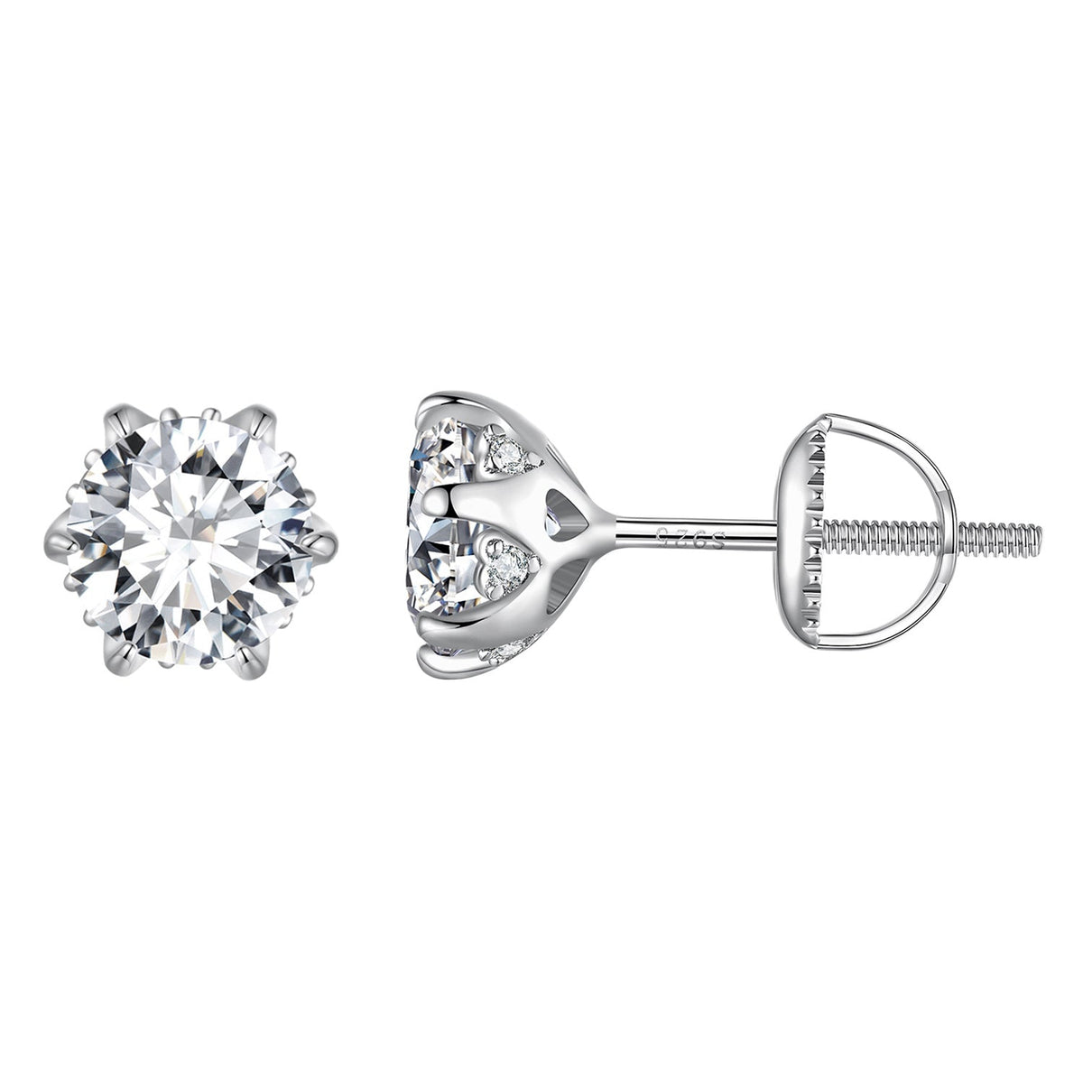 925 Sterling Silver 6.5mm Moissanite Earrings for Women by Bids.com with screw-back posts on Tampa Home & Garden Store