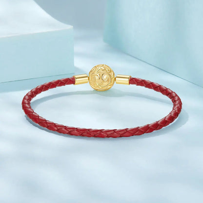 Red leather rope bracelet with gold-tone engraved orb clasp, 17cm, Bids.com on Tampa Home & Garden Store