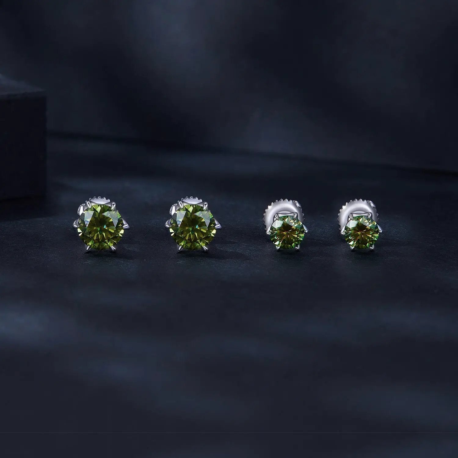 Green moissanite stud earrings in 925 Sterling Silver 1.00ct 7.0mm set of four for women on Tampa Home & Garden Store