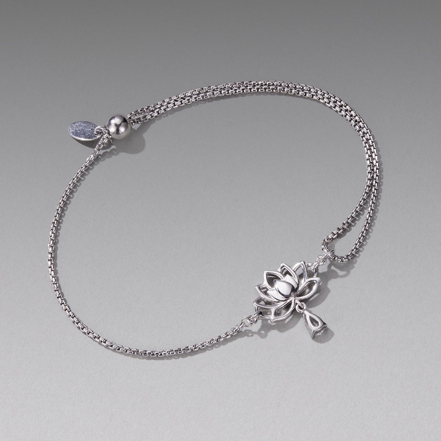 925 Sterling Silver adjustable double-chain bracelet with lotus charm on Tampa Home & Garden Store