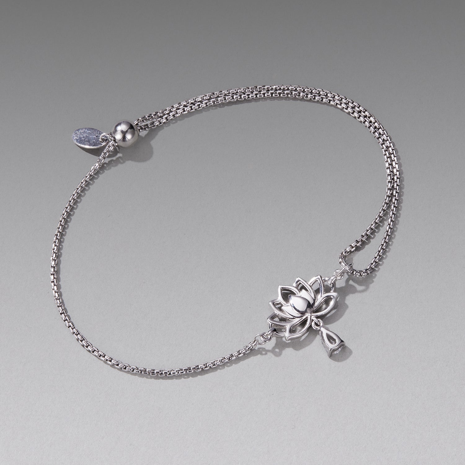 925 Sterling Silver adjustable double-chain bracelet with lotus charm on Tampa Home & Garden Store