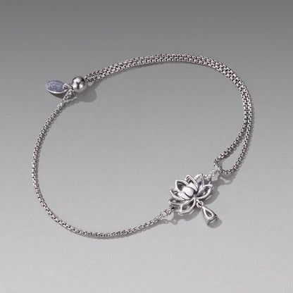 925 Sterling Silver adjustable double-chain bracelet with lotus charm on Tampa Home & Garden Store