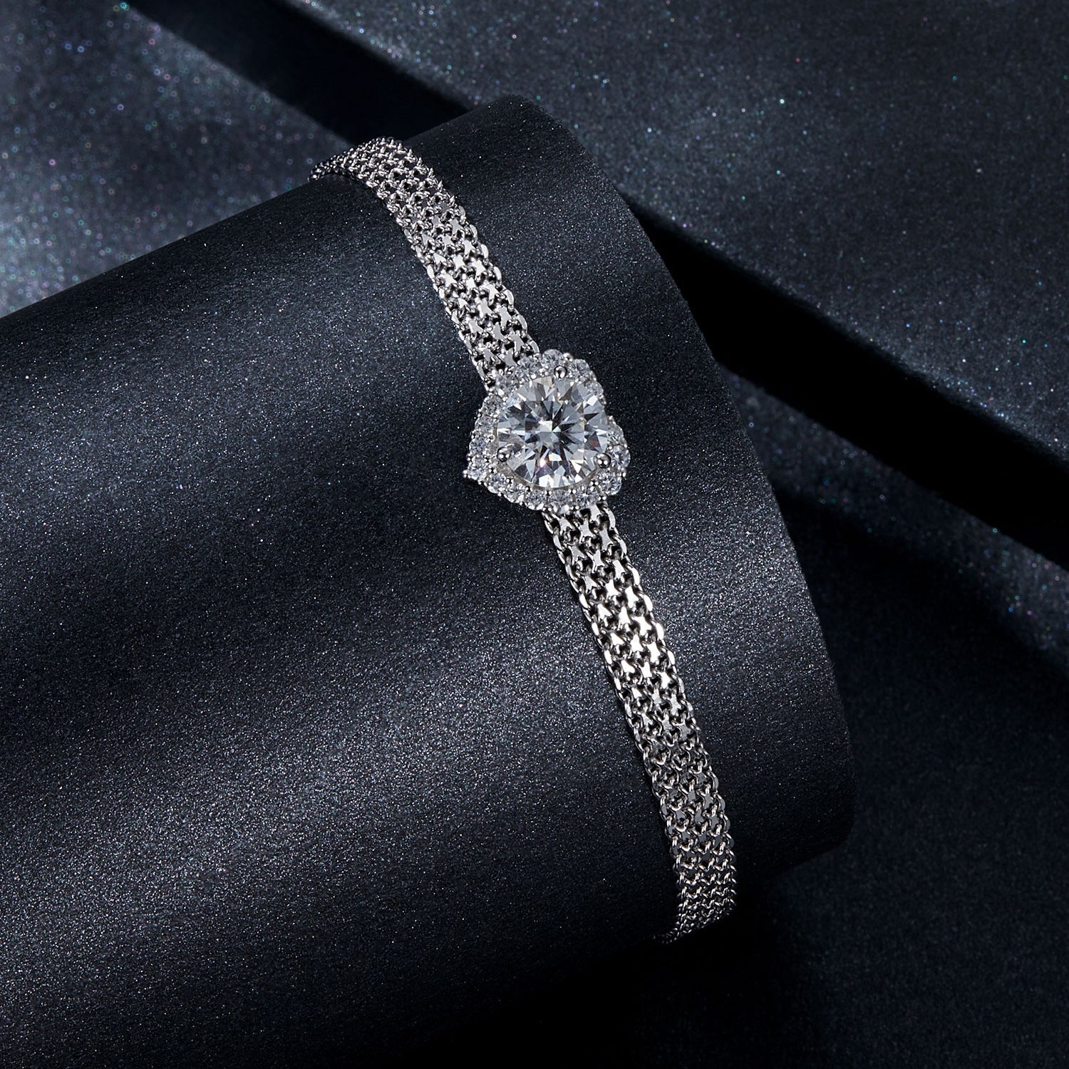 Bracelet 925 sterling silver with 1ct moissanite halo centerpiece and pavé CZ, white gold plated on Tampa Home & Garden Store