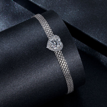 Bracelet 925 sterling silver with 1ct moissanite halo centerpiece and pavé CZ, white gold plated on Tampa Home & Garden Store