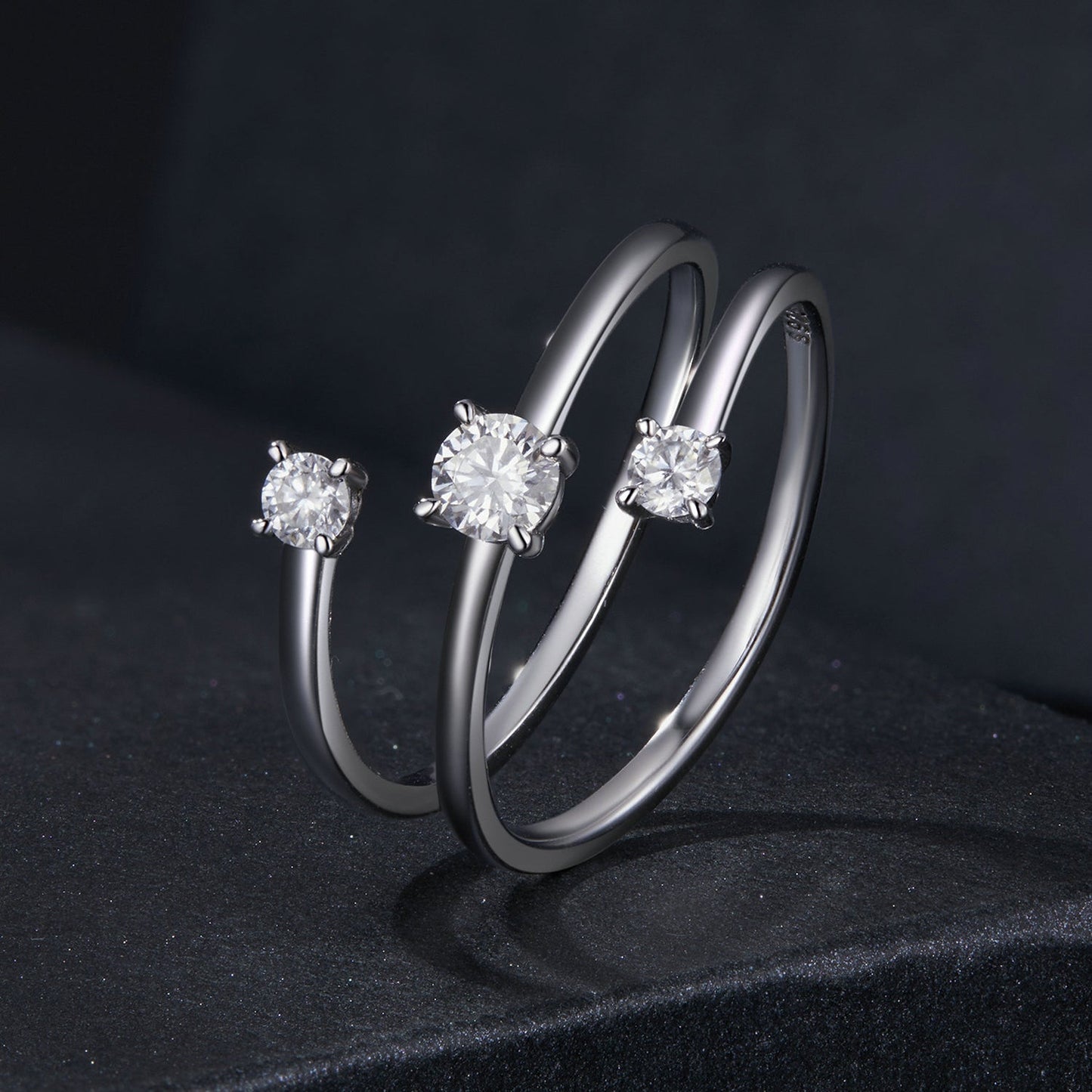 925 Sterling Silver Moissanite Rings for Women set of 3 with solitaire stones in prong settings on Tampa Home & Garden Store