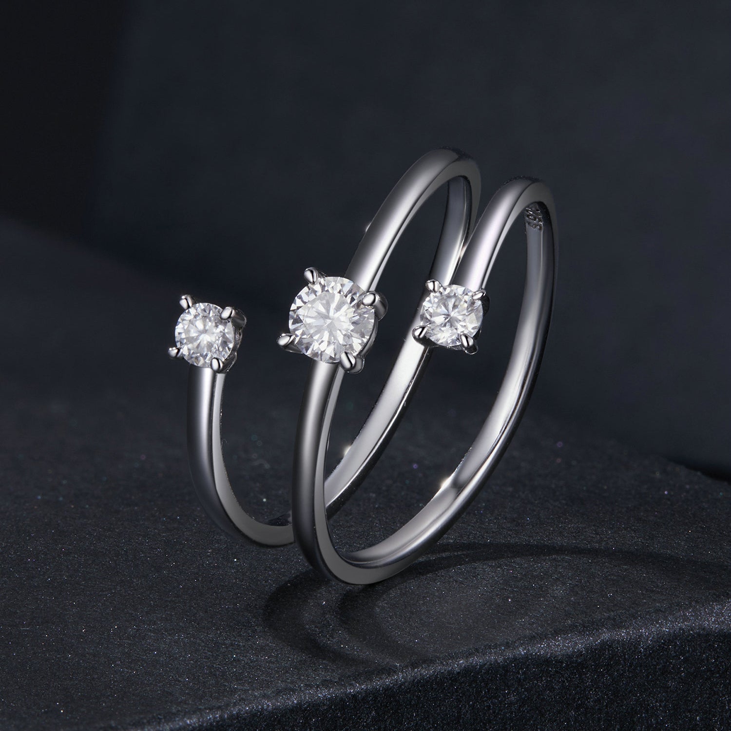 925 Sterling Silver Moissanite Rings for Women set of 3 with solitaire stones in prong settings on Tampa Home & Garden Store