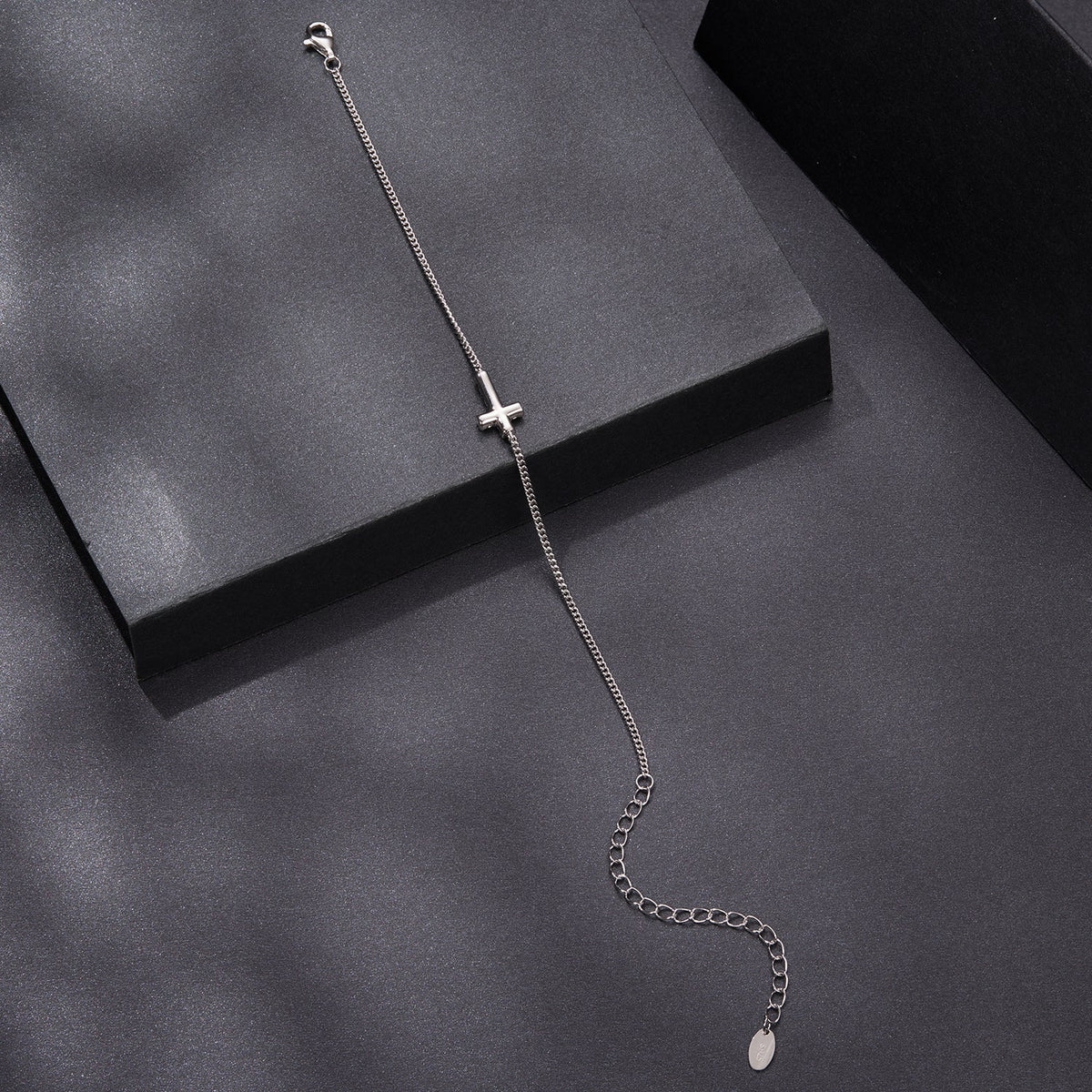 925 Sterling Silver Moissanite Bracelet with cross charm on a chain, adjustable 15+6cm on Tampa Home & Garden Store