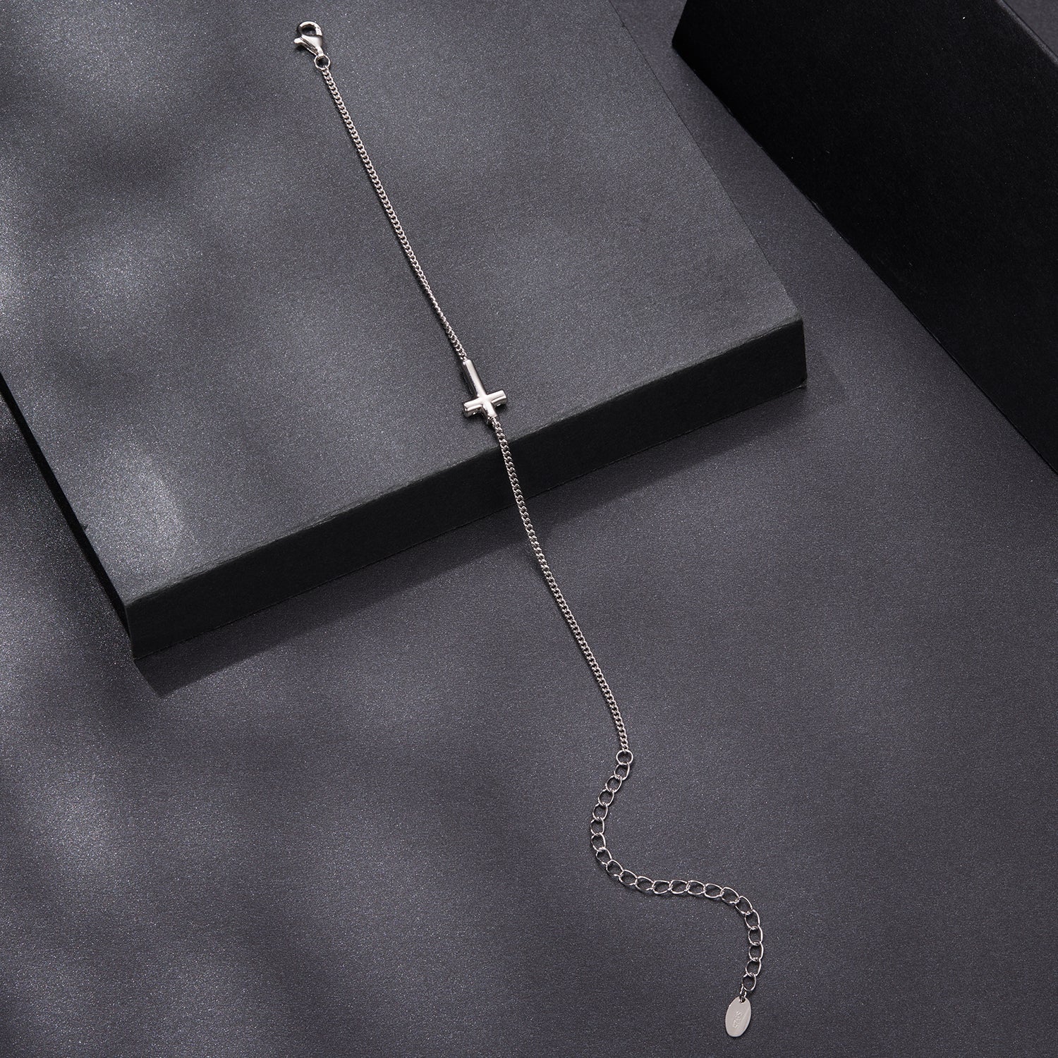 925 Sterling Silver Moissanite Bracelet with cross charm on a chain, adjustable 15+6cm on Tampa Home & Garden Store