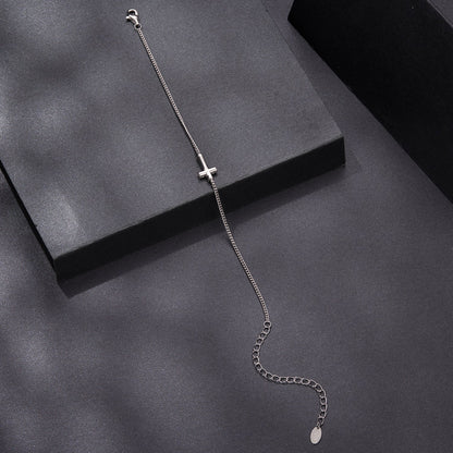 925 Sterling Silver Moissanite Bracelet with cross charm on a chain, adjustable 15+6cm on Tampa Home & Garden Store