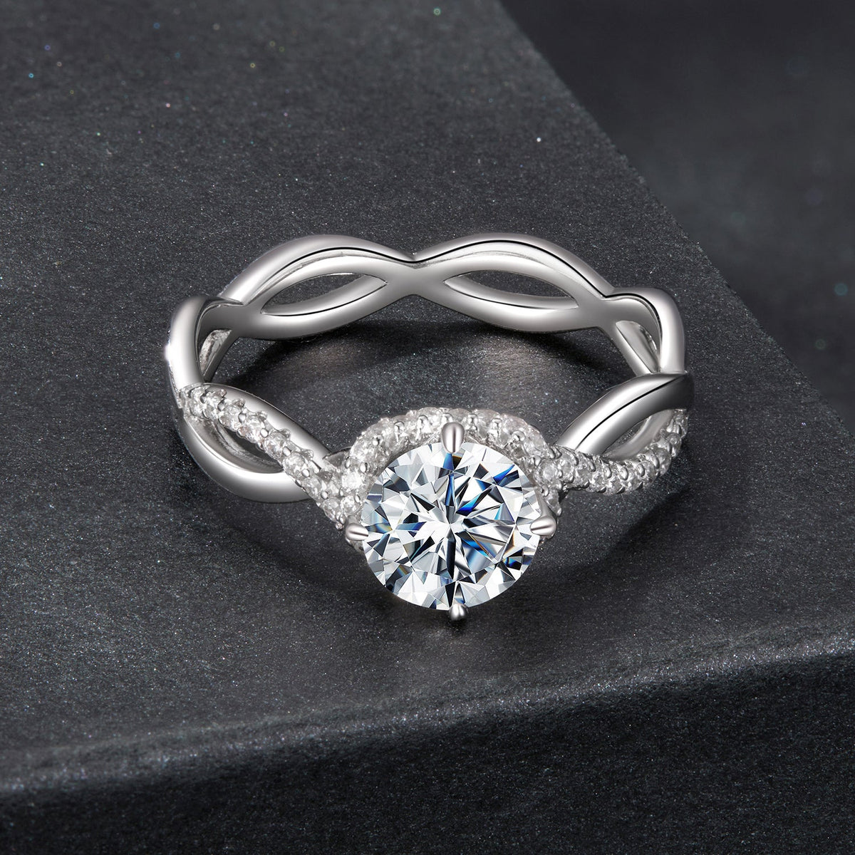 Ring 925 Sterling Silver Moissanite with pavé band and infinity shank size 7 on Tampa Home & Garden Store