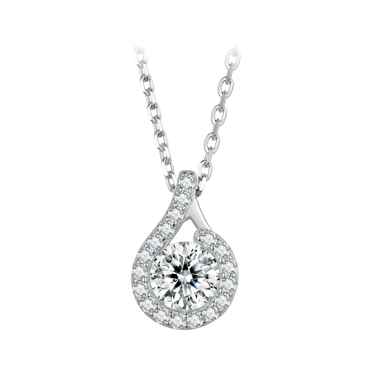Bids.com 925 silver necklace teardrop halo pendant with moissanite center and CZ halo 400mm chain on Tampa Home & Garden Store