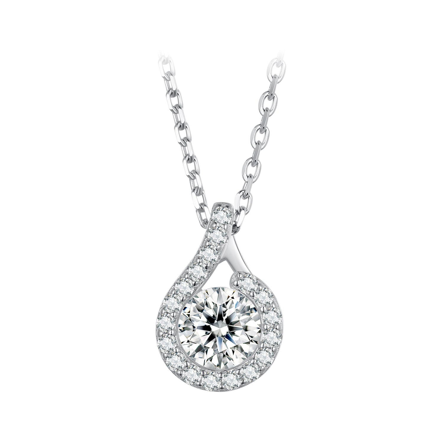 Bids.com 925 silver necklace teardrop halo pendant with moissanite center and CZ halo 400mm chain on Tampa Home & Garden Store