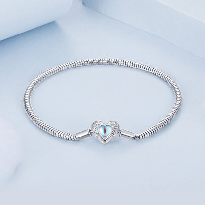 Moonstone bracelet in 925 sterling silver with white gold plating, 17 cm, heart charm on Tampa Home & Garden Store