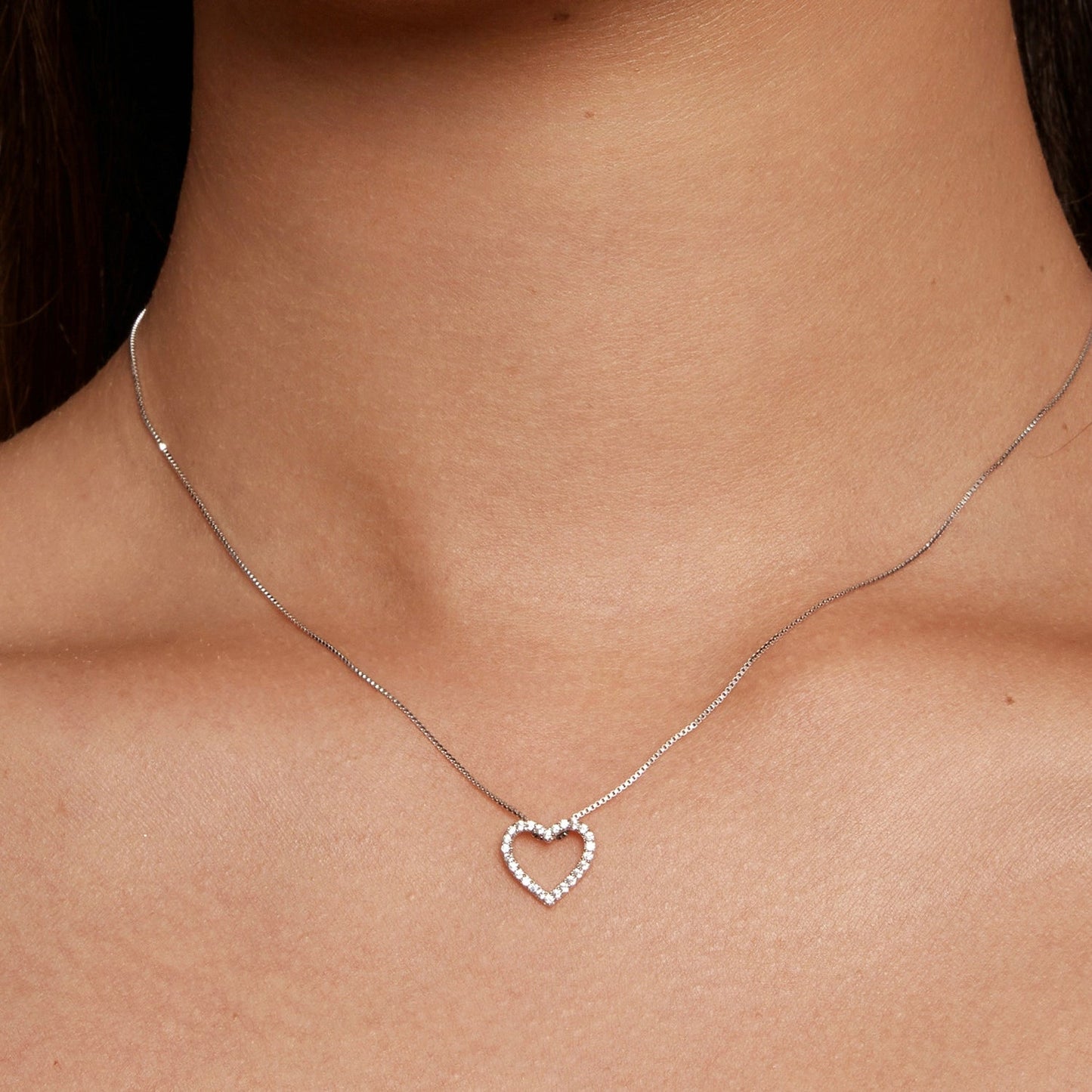 S925 Sterling Silver Necklace with Moissanite heart pendant, platinum plated, 400mm + 50mm chain on Tampa Home & Garden Store