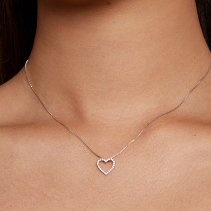 S925 Sterling Silver Necklace with Moissanite heart pendant, platinum plated, 400mm + 50mm chain on Tampa Home & Garden Store